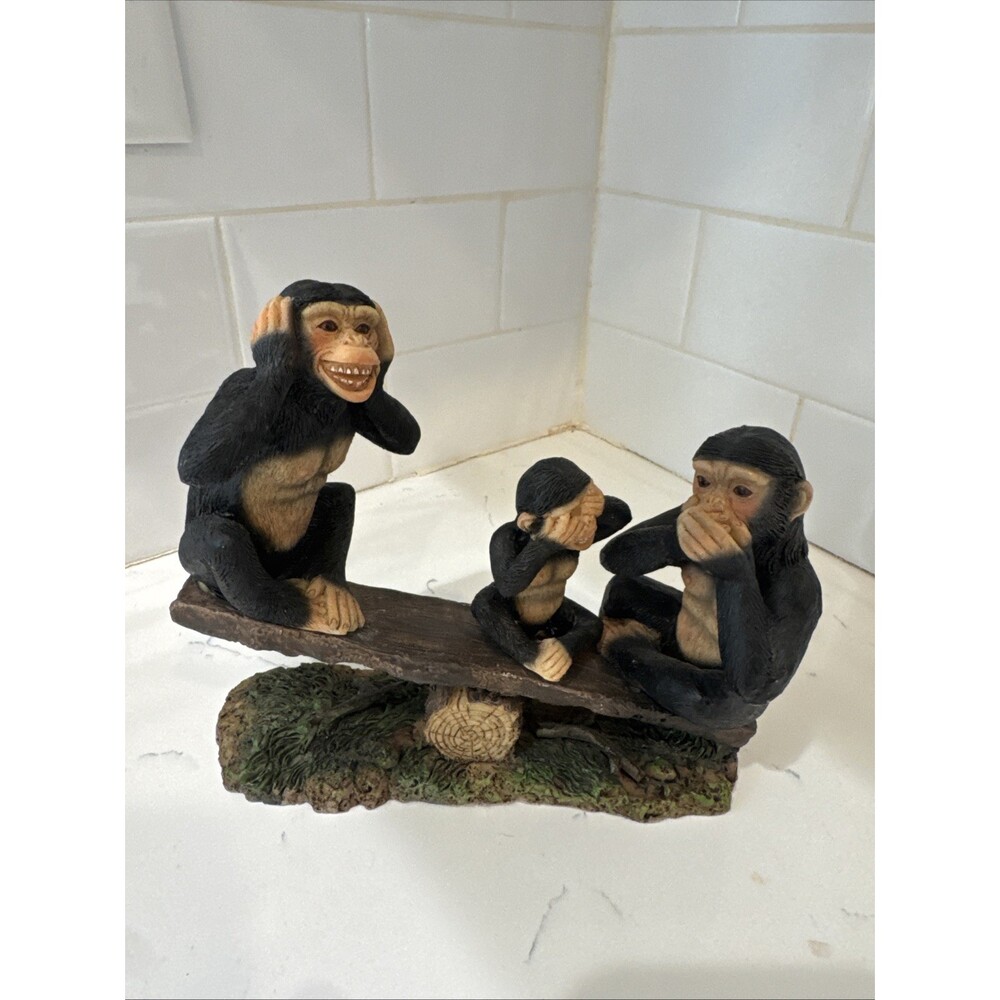 See No Evil Hear No Evil Speak No Evil Monkey Figurine Teeter Totter  8" Resin